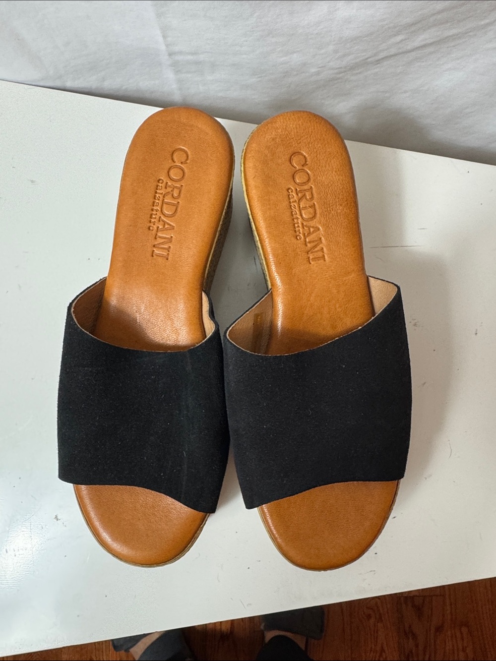 Cordani Black and Tan Slide Sandals for Women